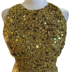 Laurence Kazar Paris New York Gold Sequin Beaded Crop Top vintage Medium Silk